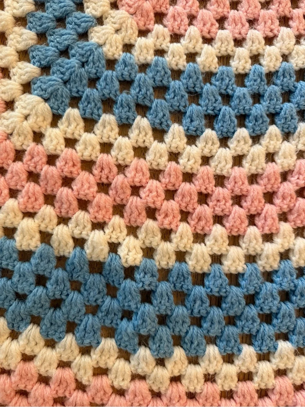 Handmade Crochet Granny Square Blanket - Pink, Blue & White